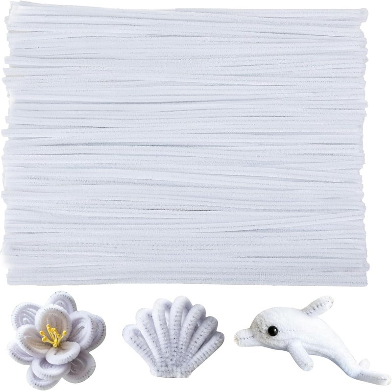 Caydo 100 Pieces White Pipe Cleaners Craft Supplies Flexible Chenille Stems for DIY Crafts Project and Christmas Decoration, 6 mm x 12 Inch - Image 1